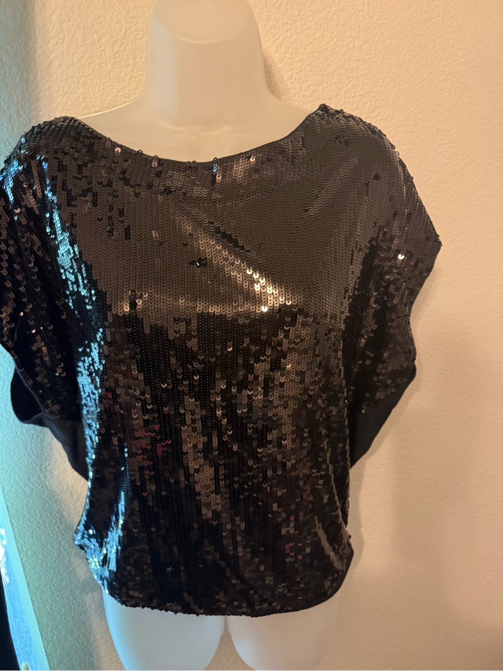 New Look Black Sequin Short Sleeve Women's Top